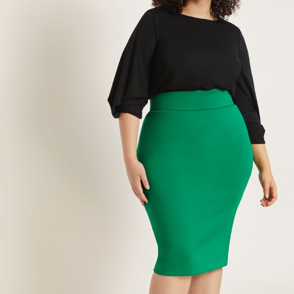 Eloquii Neoprene Green Pencil Skirt